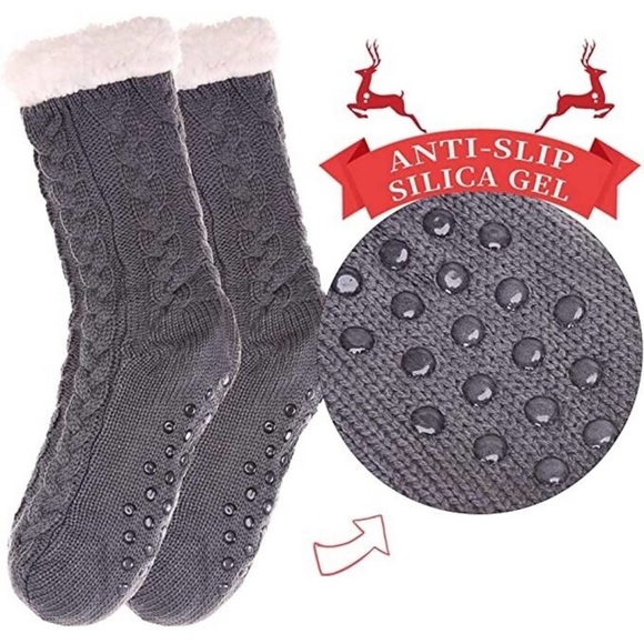 NWT HUGGLE SLIPPER SOCKS Premium Fleece Non-Slip Grips Charcoal Gray Women OS - Picture 5 of 8